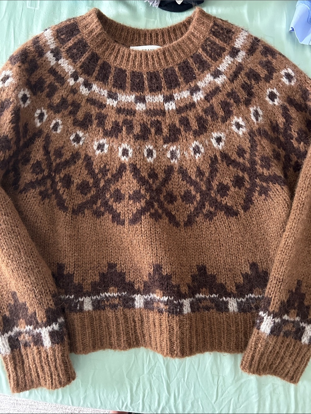 Frame Denim Brown Fair Isle Wool Crewneck Sweater - Picture 3 of 4